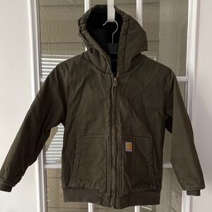 Sz S (7-8) Carhartt Dark Olive Hooded Jacket
